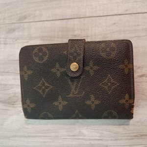 Authentic Louis Vuitton Brown Mono Compact Kisslock Bifold Wallet